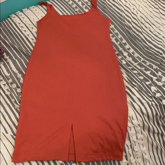 red orange midi dress